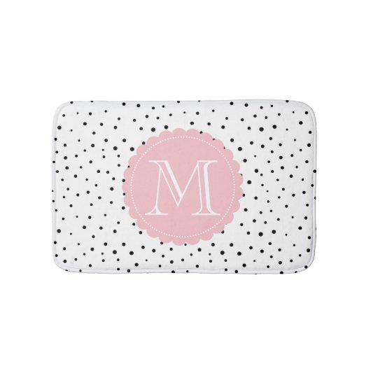 Zwart-wit Confetti Stippen Blush Monogram Badmat (Voorkant)
