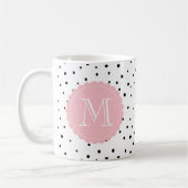 Zwart-wit Confetti Stippen Blush Pink Monogram Koffiemok (Links)