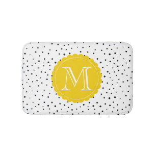 Zwart-wit Confetti Stippen Heldergeel Monogram Badmat