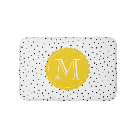 Zwart-wit Confetti Stippen Heldergeel Monogram Badmat (Voorkant)