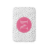 Zwart-wit Confetti Stippen Hot Pink Monogram Badmat (Voorkant Verticaal)