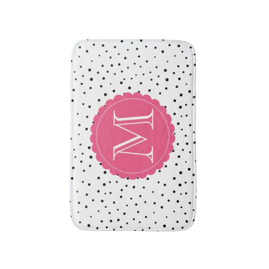 Zwart-wit Confetti Stippen Hot Pink Monogram Badmat (Voorkant Verticaal)