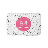Zwart-wit Confetti Stippen Hot Pink Monogram Badmat (Voorkant)