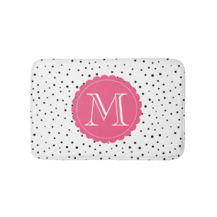 Zwart-wit Confetti Stippen Hot Pink Monogram Badmat