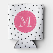 Zwart-wit Confetti Stippen Hot Pink Monogram Blikjeskoeler (Voorkant)