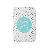 Zwart-wit Confetti Stippen Lichtblauw Monogram Badmat (Voorkant Verticaal)
