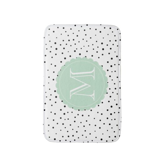 Zwart & Wit Confetti Stippen Mint Monogram Badmat (Voorkant Verticaal)