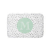 Zwart & Wit Confetti Stippen Mint Monogram Badmat (Voorkant)