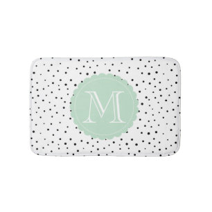 Zwart & Wit Confetti Stippen Mint Monogram Badmat