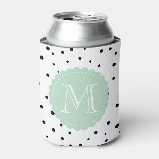 Zwart-wit Confetti Stippen Mint Monogram Blikjeskoeler (Blikje Voorkant)