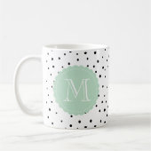 Zwart-wit Confetti Stippen Mint Monogram Mok (Links)