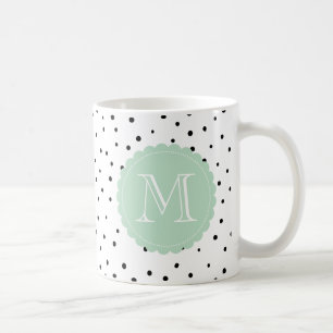 Zwart-wit Confetti Stippen Mint Monogram Mok