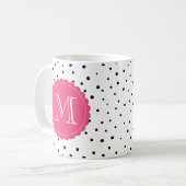 Zwart-wit Confetti Stippen Patroon Monogram Mok (Voorkant links)