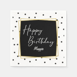 Zwart-wit Confetti Stippen Verjaardag voor haar Servet