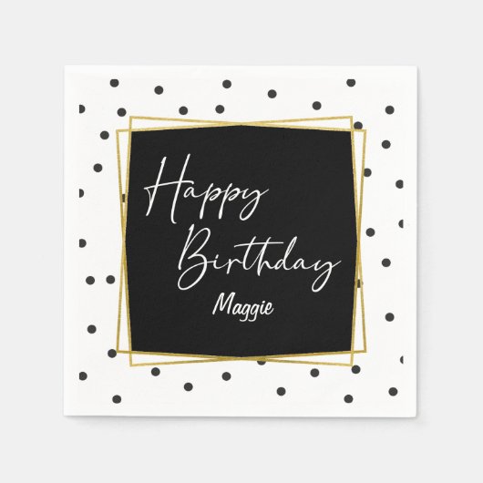 Zwart-wit Confetti Stippen Verjaardag voor haar Servet (Voorkant)