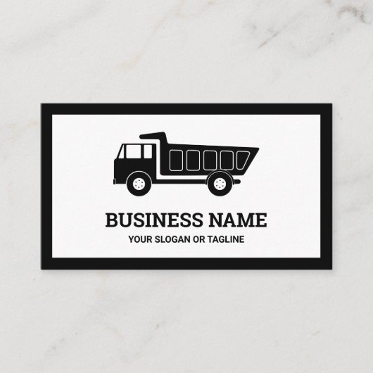 Zwart-wit constructie Hauling Dump Truck Visitekaartje (Voorkant)