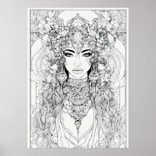 Zwart-wit contour art voor Wall poster (Voorkant)