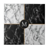 Zwart Wit Controleer Marmeren Monogram Keramische  Tegeltje (Voorkant)