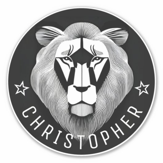     Zwart & Wit Cool Modern Oude Leeuw Aangepaste  Sticker (Voorkant)