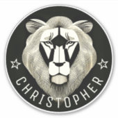     Zwart & Wit Cool Moderne Oude Leeuw Aangepaste Sticker (Voorkant)