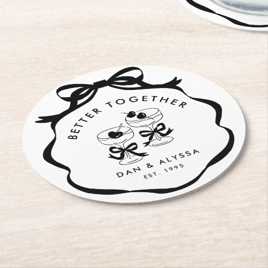 Zwart-wit Coquette Boog Beter Samen Ronde Kartonnen Onderzetter (Gebogen)