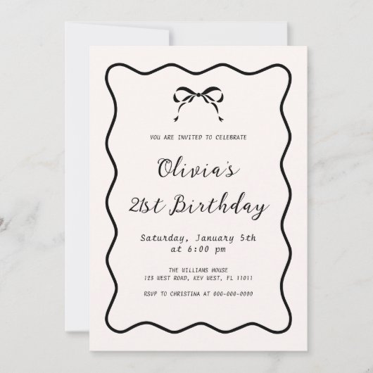 Zwart-wit Coquette Boog Verjaardagsfeest Kaart (Voorkant)