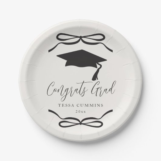 Zwart-wit Coquette Bow Girl Afstudeerfeest Papieren Bordje (Voorkant)