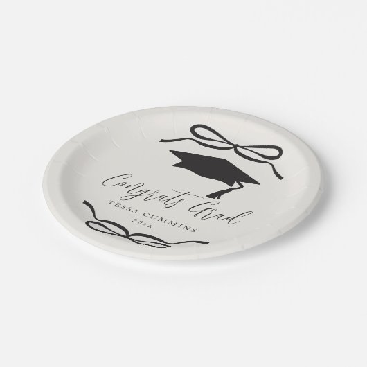 Zwart-wit Coquette Bow Girl Afstudeerfeest Papieren Bordje (Gekanteld)