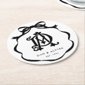 Zwart-wit Coquette Bow Jubileum Ronde Kartonnen Onderzetter (Gebogen)