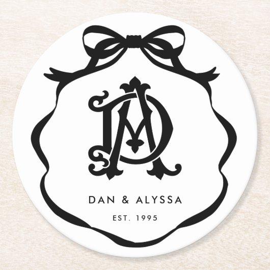 Zwart-wit Coquette Bow Jubileum Ronde Kartonnen Onderzetter (Voorkant)