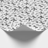Zwart Wit Coquette Lint Bogen en Bloemen Cadeaupapier (Hoek)