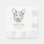 Zwart-wit Corgi Hond Gepersonaliseerde bruiloft Servet (Voorkant)