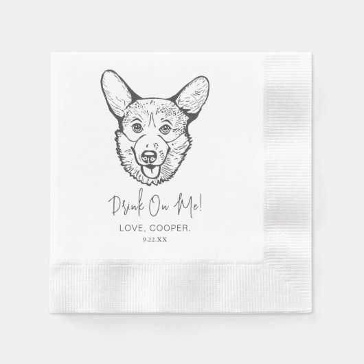 Zwart-wit Corgi Hond Gepersonaliseerde bruiloft Servet (Voorkant)