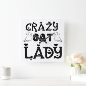 ZWART-WIT CRAZY CAT LADY GEZEGDE VIERKANTE KLOK (Huis)