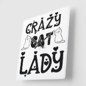 ZWART-WIT CRAZY CAT LADY GEZEGDE VIERKANTE KLOK (Hoek)