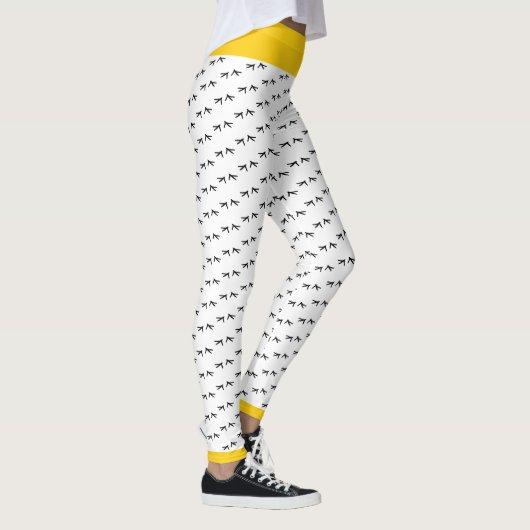 Zwart & Wit Crazy Chicken Foot Prints Gele Pop Leggings (Rechts)