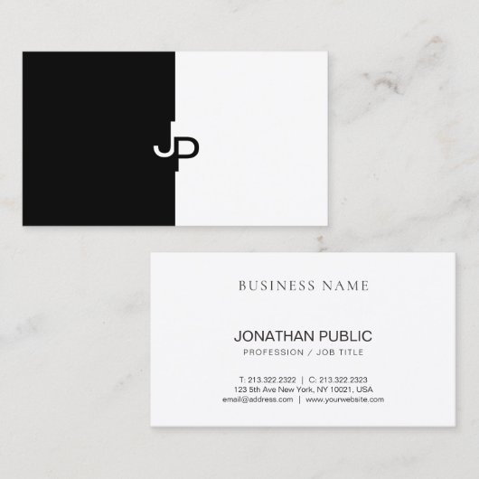 Zwart wit, creatief, minimalistisch design modern visitekaartje (Voorkant / Achterkant)