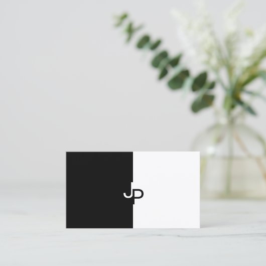Zwart wit, creatief, minimalistisch design modern visitekaartje (Staand voorkant)