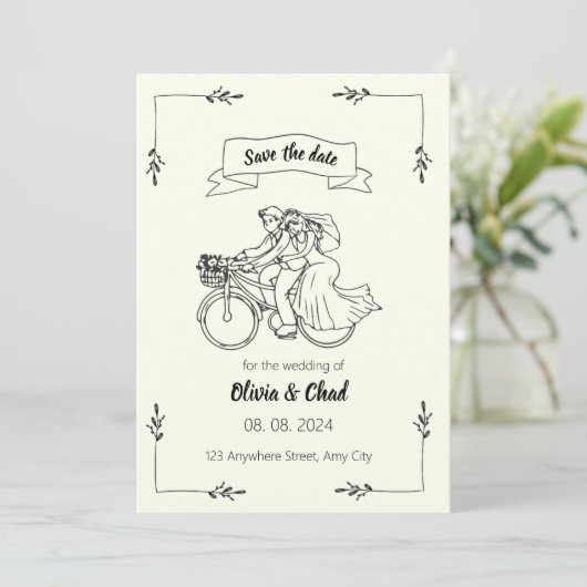 Zwart-wit creatieve huwelijksuitnodiging kaart (Staand voorkant)