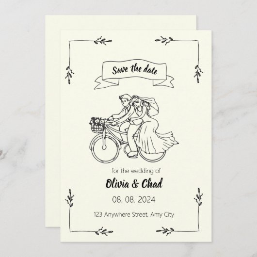 Zwart-wit creatieve huwelijksuitnodiging kaart (Voorkant / Achterkant)