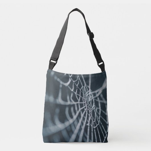 Zwart-wit Creepy Gothic Spiderweb Halloween Crossbody Tas (Voorkant)