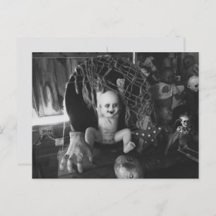 Zwart & Wit Creepy Halloween Doll Briefkaart