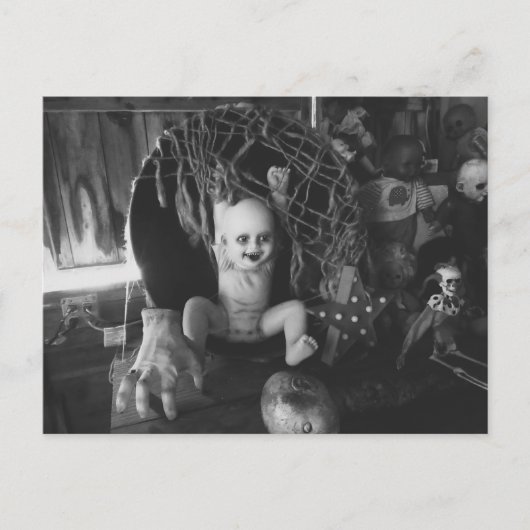 Zwart & Wit Creepy Halloween Doll Briefkaart (Voorkant)
