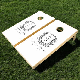 Zwart Wit Crest Modern Monogram Huwelijk