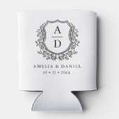 Zwart Wit Crest Modern Monogram Huwelijk Blikjeskoeler (Achterkant)