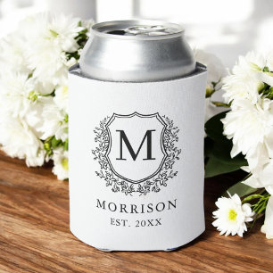 Zwart Wit Crest Modern Monogram Huwelijk Blikjeskoeler