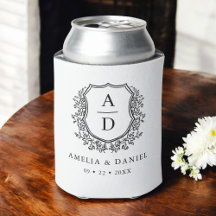 Zwart Wit Crest Modern Monogram Huwelijk