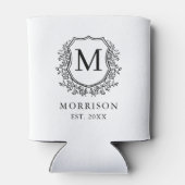 Zwart Wit Crest Modern Monogram Huwelijk Blikjeskoeler (Achterkant)