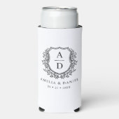 Zwart Wit Crest Modern Monogram Huwelijk Seltzer Blikjeskoeler (Seltzer Voorkant)