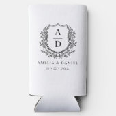 Zwart Wit Crest Modern Monogram Huwelijk Seltzer Blikjeskoeler (Achterkant)